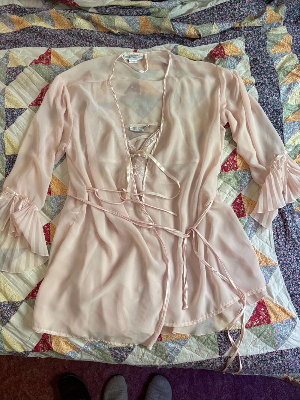 Sheer Wrap Robe in Light Blush Pink with night gown